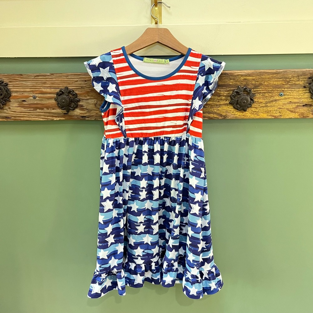 Millie Loves Lily Girls Stars and Stripes Patriotic Flutter Sleeve Dress Size 8